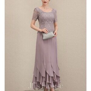 A-line scoop neck, Lace Chiffon Evening Gown